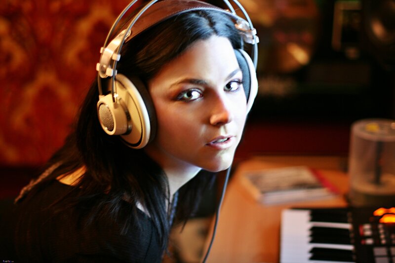 woman wearing headphones in studio