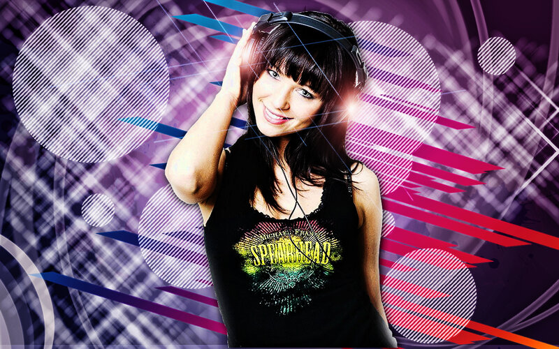Woman Wearing Headphones — Purple, Energetic
