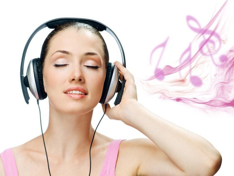 Woman Wearing Headphones — White
