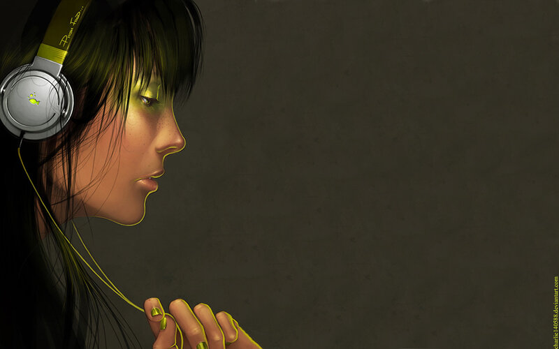 Woman Wearing Headphones — Yellow