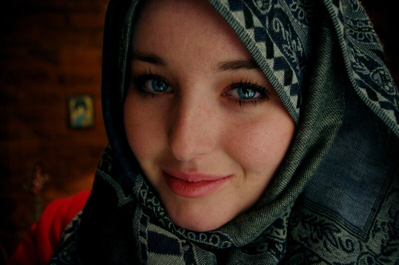 Woman Wearing Headscarf — Blue, Calm