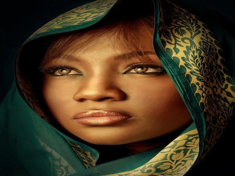 Woman Wearing Headscarf — Green, Dramatic