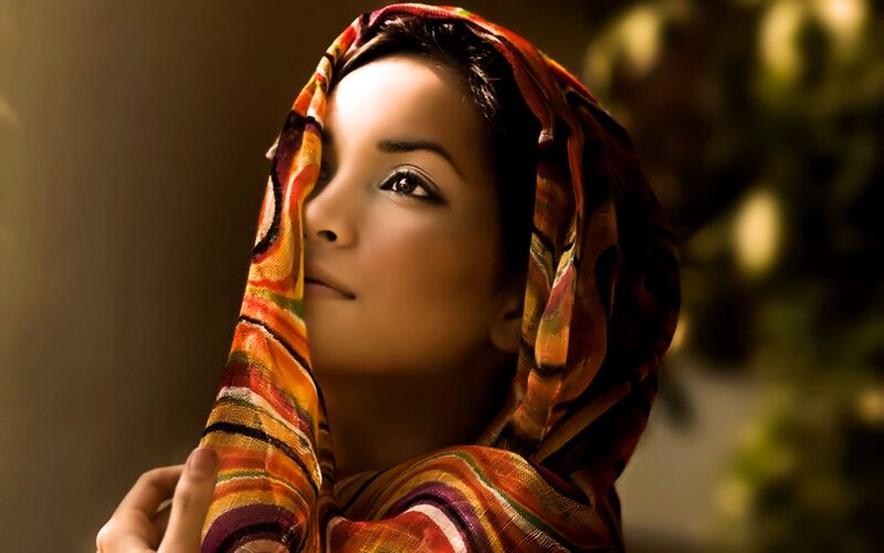 Woman Wearing Headscarf — Orange