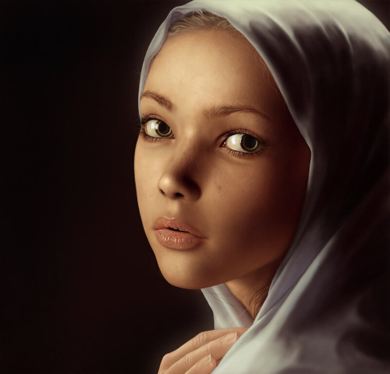 Woman Wearing Headscarf — White