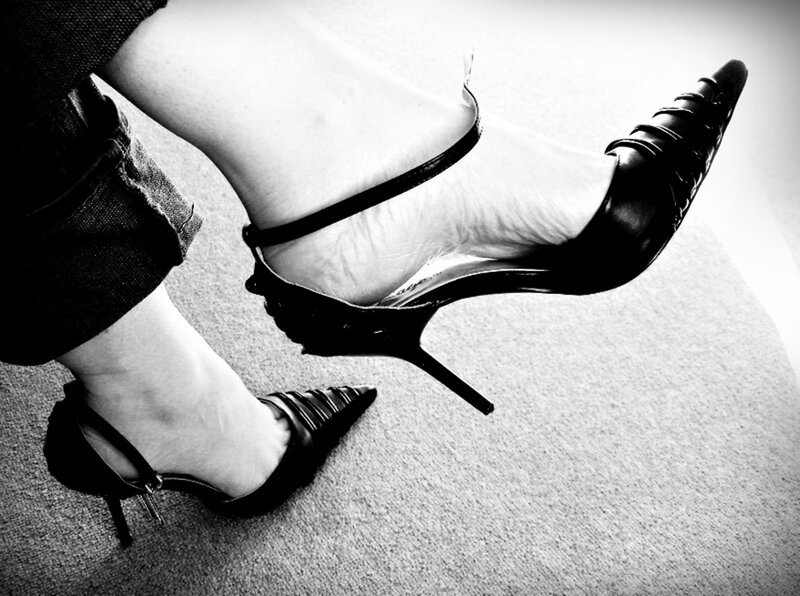 Woman Wearing High Heels — Black, Dramatic, Photograph, Ankle Strap