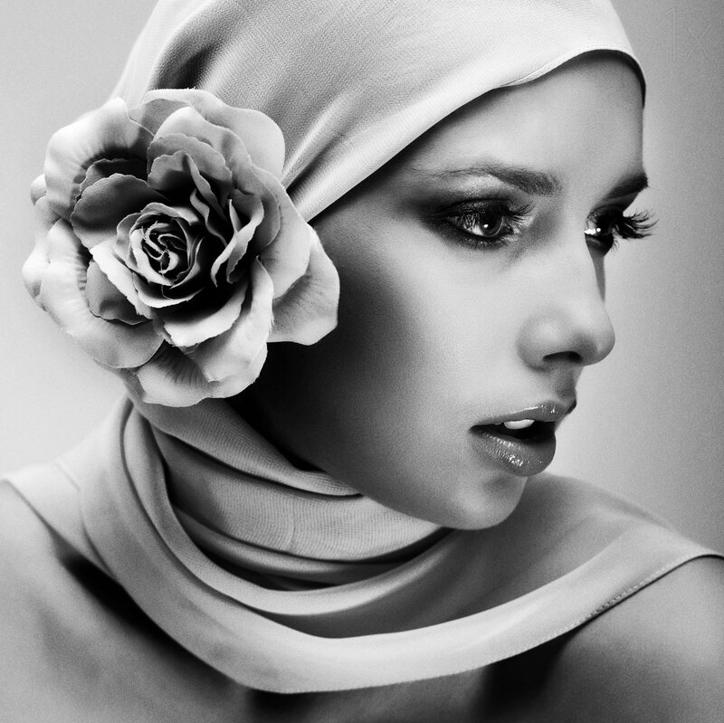 Woman Wearing Hijab — Black, Dramatic, Photograph
