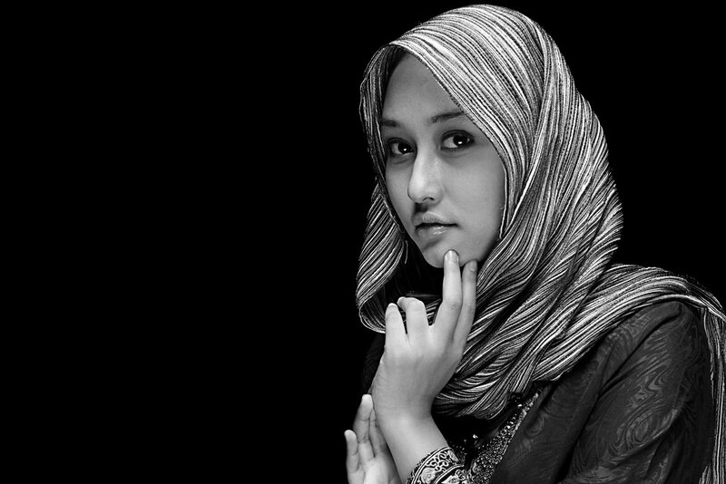 Woman Wearing Hijab — Black, Serious