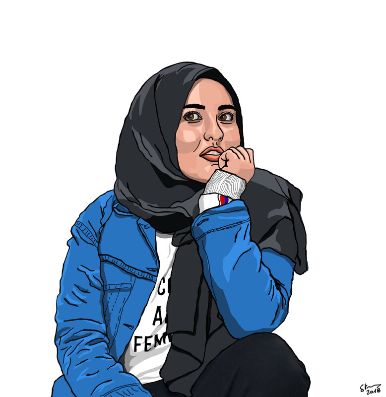 Woman Wearing Hijab — Blue, Contemplative