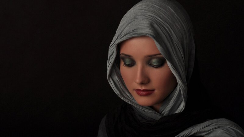 Woman Wearing Hijab — Gray, Dramatic