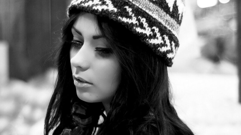 Woman Wearing Knit Hat — Black, Contemplative, Winter, Photograph