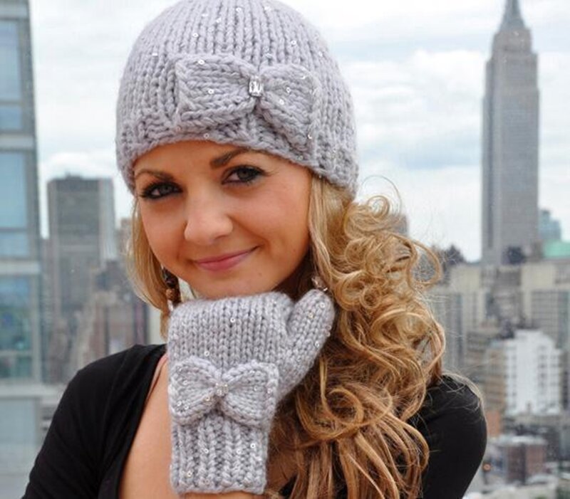 Woman Wearing Knit Hat — Gray