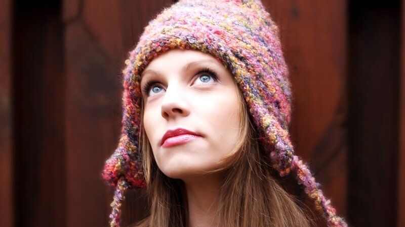 Woman Wearing Knitted Hat — Pink