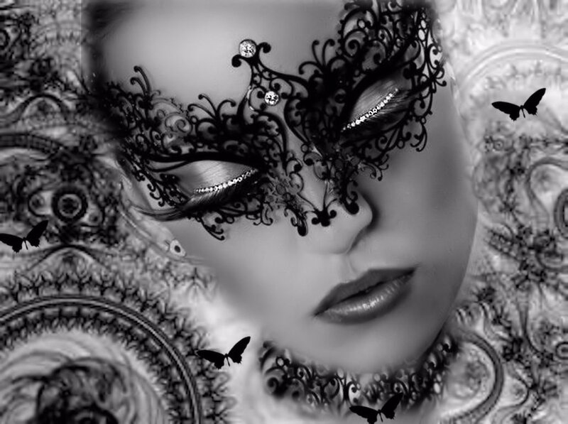 Woman Wearing Lace Mask — Black, Dramatic, Digital Art