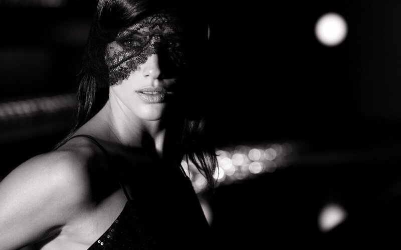 Woman Wearing Lace Mask — Black, Dramatic, Night, Photograph