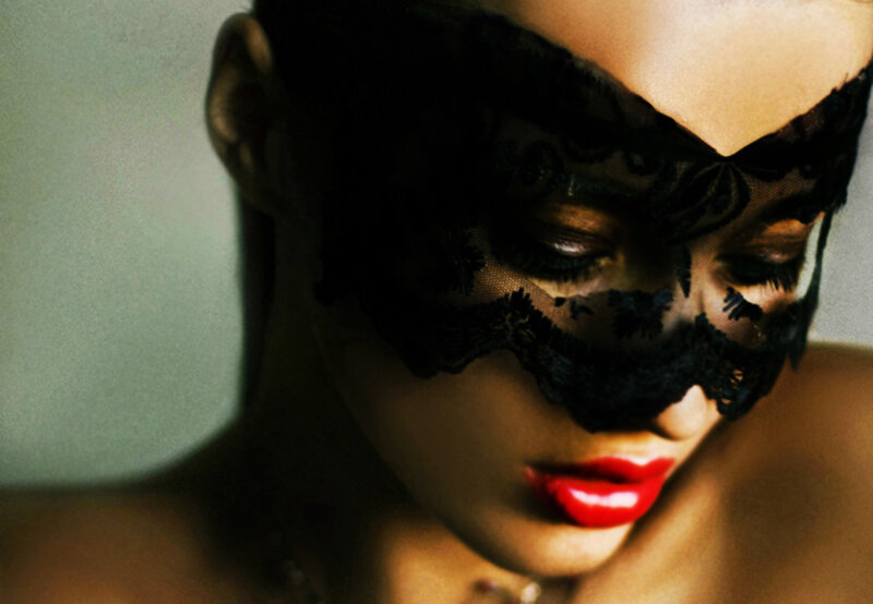 Woman Wearing Lace Mask — Black, Dramatic