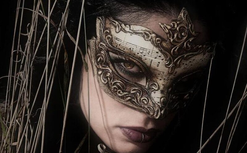 Woman Wearing Mask — Black, Dramatic, Night, Photograph