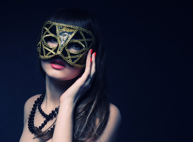 Woman Wearing Mask — Black, Dramatic, Night