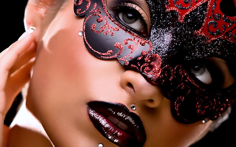Woman Wearing Mask — Black, Dramatic, Photograph, Lip Piercing