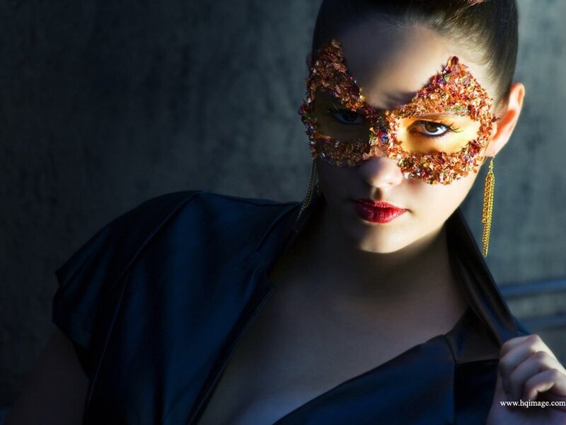 Woman Wearing Mask — Black, Dramatic, Photograph