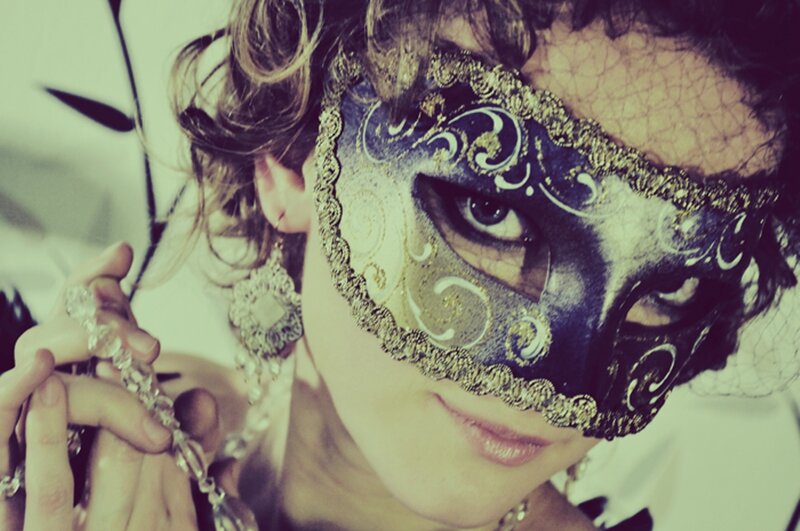 Woman Wearing Mask — Blue, Dramatic, Photograph