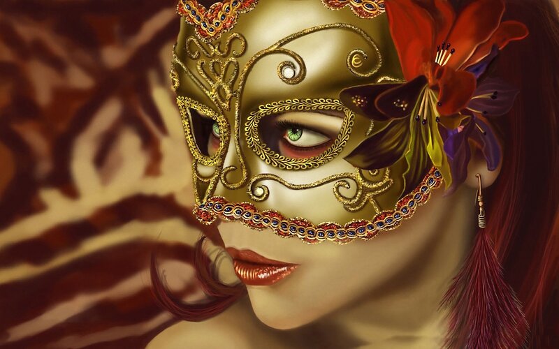Woman Wearing Mask — Gold, Dramatic, Digital Art