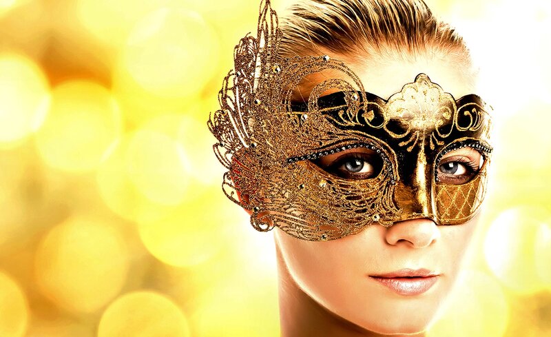 Woman Wearing Mask — Gold, Dramatic, Photograph