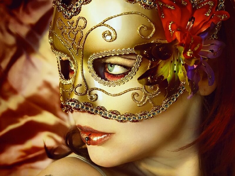 Woman Wearing Mask — Gold, Dramatic