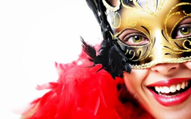 Woman Wearing Mask — Gold, Festive