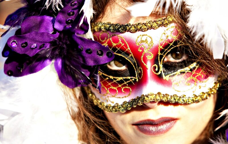 Woman Wearing Mask — Purple, Dramatic