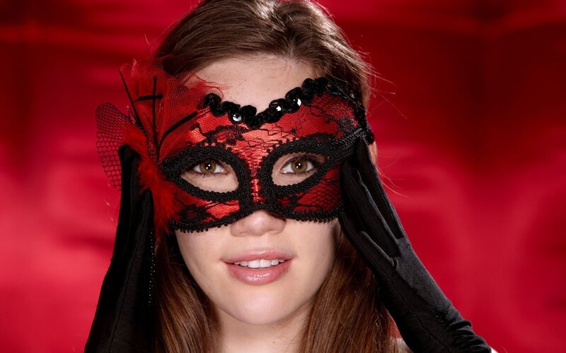 Woman Wearing Mask — Red, Dramatic