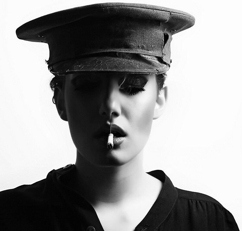 Woman Wearing Military Hat