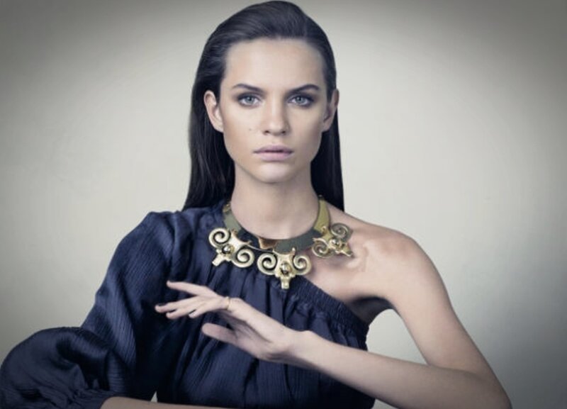 Woman Wearing Necklace — Blue