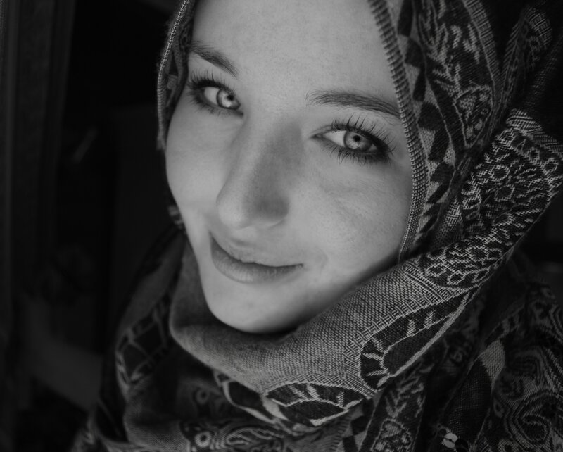 woman wearing patterned headscarf