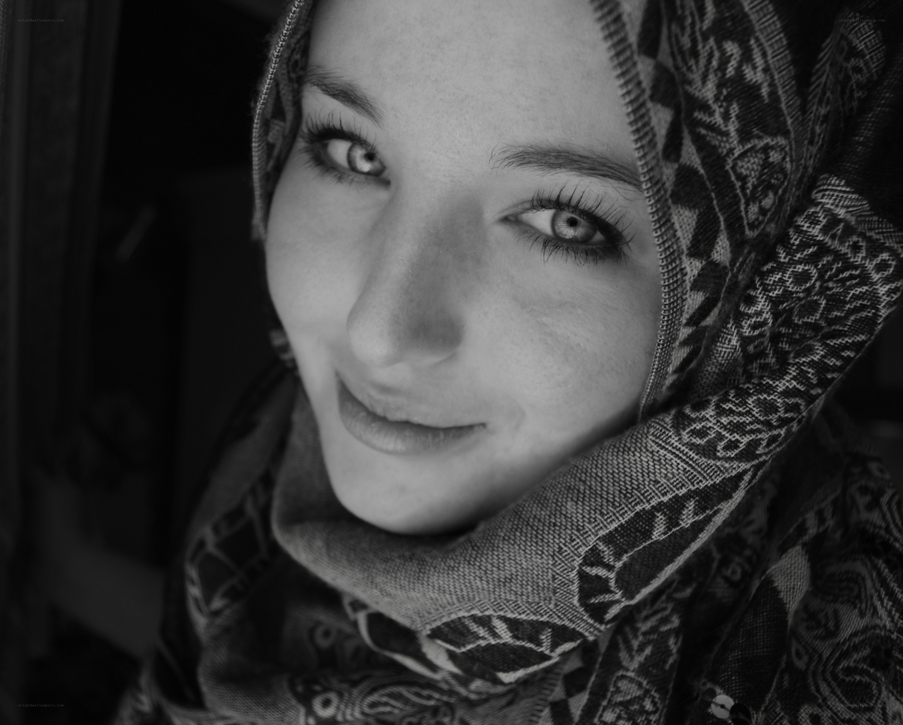 woman wearing patterned headscarf