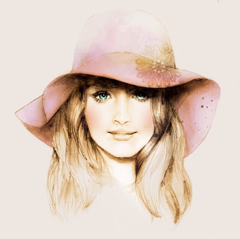 Woman Wearing Pink Hat — Calm, Illustration