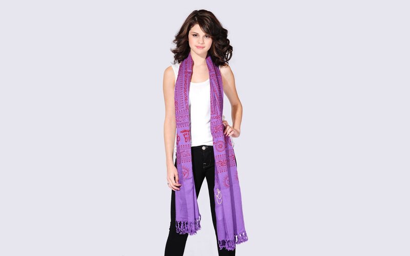 woman wearing purple scarf