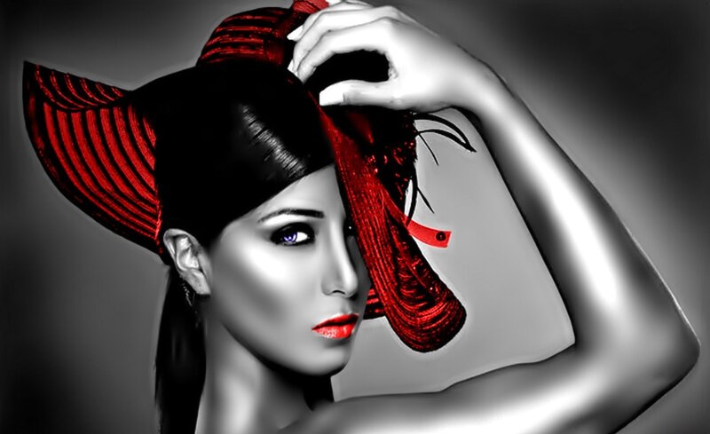 Woman Wearing Red Hat — Dramatic, Digital Art
