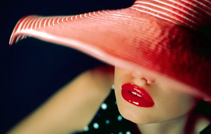 Woman Wearing Red Hat — Dramatic, Photograph, Lips