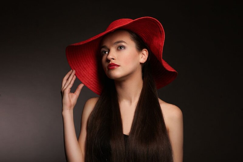 Woman Wearing Red Hat — Dramatic, Photograph, Lipstick