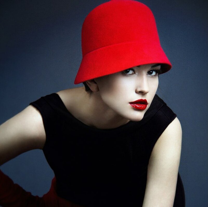 Woman Wearing Red Hat — Dramatic, Photograph, Red Hat