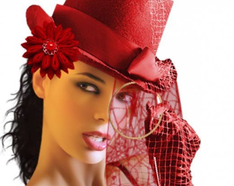 Woman Wearing Red Hat — Dramatic, Photograph