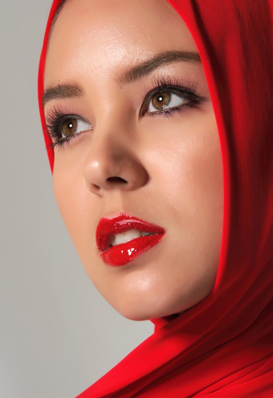 Woman Wearing Red Hijab — Dramatic
