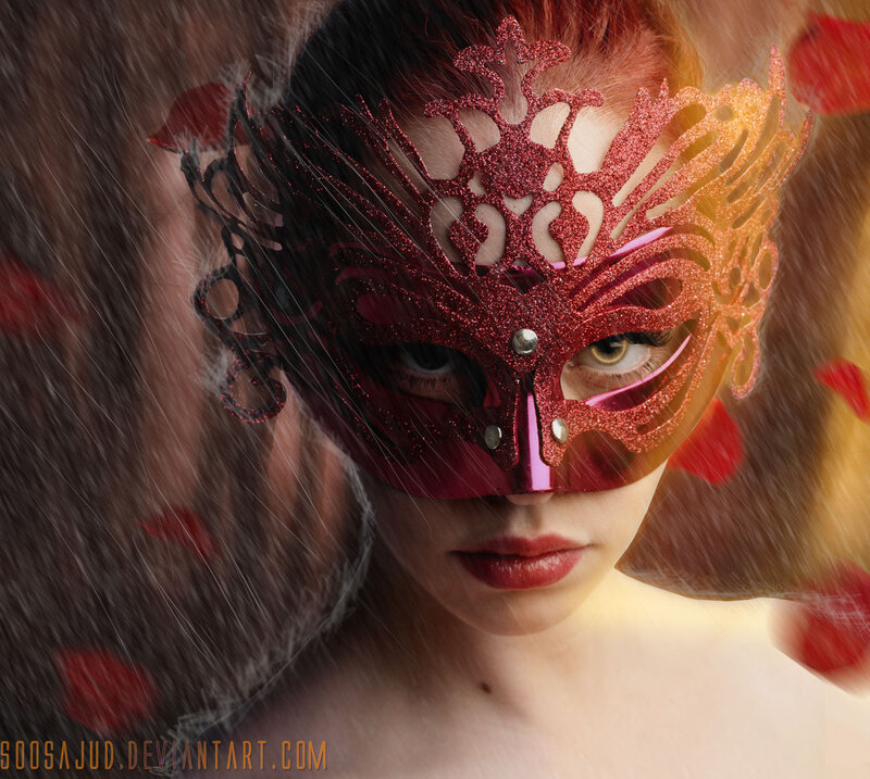 Woman Wearing Red Mask — Dramatic, Digital Art