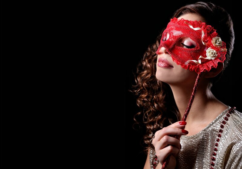Woman Wearing Red Mask — Dramatic, Photograph