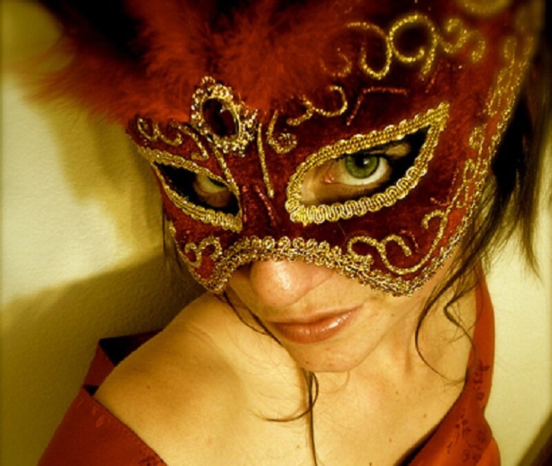 Woman Wearing Red Mask