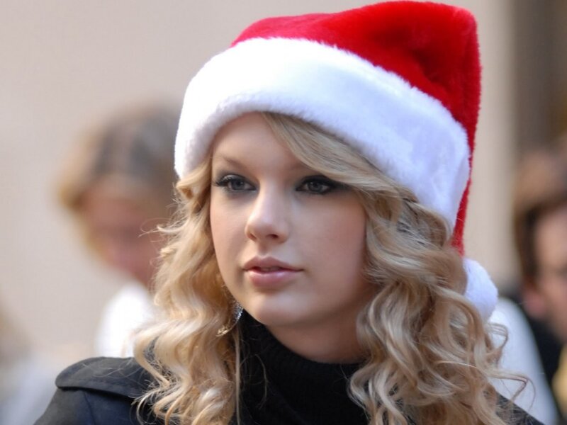 Woman Wearing Santa Hat — Red