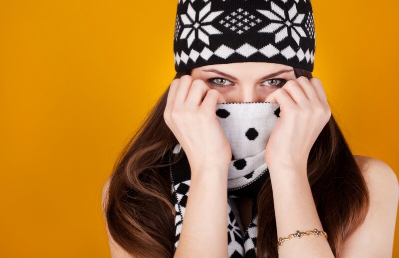 Woman Wearing Scarf and Hat
