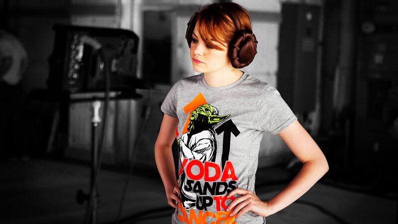 Woman Wearing Star Wars Shirt — Gray