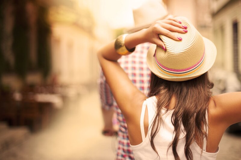 Woman Wearing Straw Hat — Beige, Relaxed