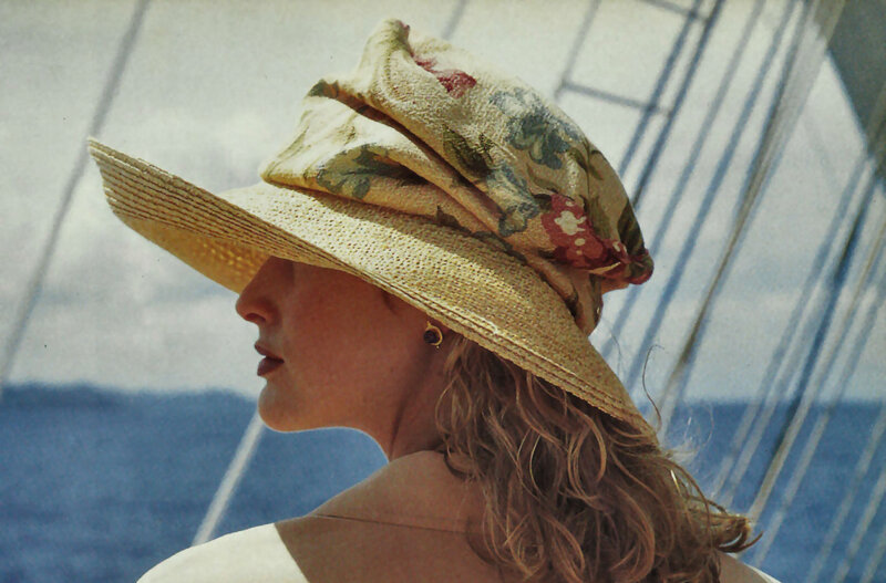 Woman Wearing Straw Hat — Blue